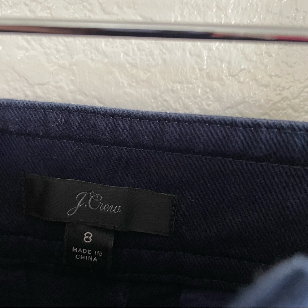 J. Crew Patch Pocket Wide Leg Dark Blue Trousers Stretch Twill Pants High Waist - Picture 7 of 9